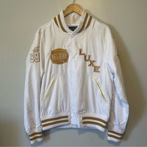 Luc Belaire Luxe White and Gold Varsity Jacket Men’s Medium